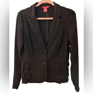 Soft Suit Jacket, ruffle details, tailored, lightweight, Black, Medium
